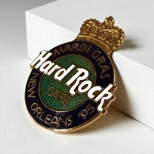 Vintage Hard Rock Cafe Mardi Gras Lapel Pin 1995 Gold Tone & Blue Green Enamel